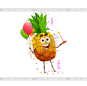 Персонаж из фруктов ананаса на праздновании дня рождения - клипарт в векторном формате