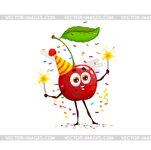 Cartoon cherry berry character, birthday holiday - vector clipart