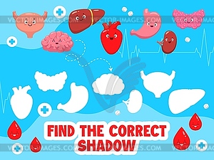 Find correct shadow of body organ characters - vector clip art