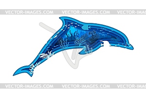 Силуэт дельфина с морской подводной вырезкой из бумаги - клипарт Royalty-Free