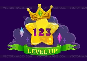 Game interface level up badge and win icon - vector image