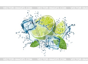 Напиток мохито wave splash с лаймом и кубиками льда - клипарт в векторном виде