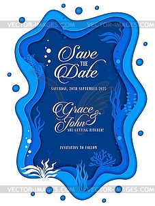 Wedding invitation, sea paper cut landscape - vector clipart / vector image