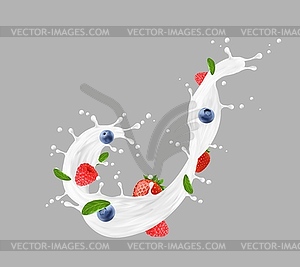 Реалистичный коктейль из молока или йогурта с ягодами - изображение в векторном виде