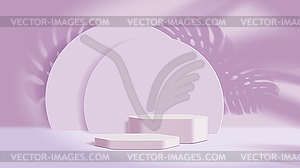 Light purple or violet podium, stage with monstera - vector clipart