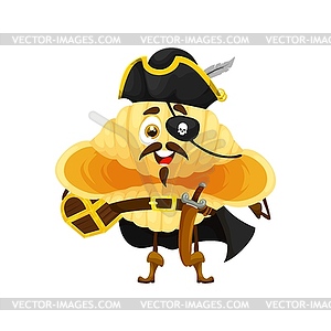 Cartoon Italian pasta pirate character, conchiglie - vector clip art
