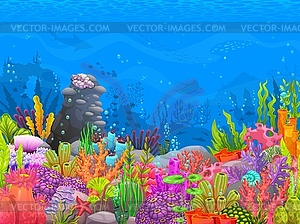 Underwater sea landscape with corals, reef - vector image