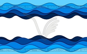 Paper cut sea waves, frame with wavy shapes - vector clipart