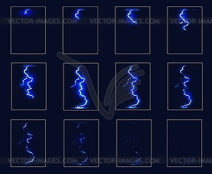 Анимационный эффект мультяшного спрайта молнии, пользовательский интерфейс игры - векторный эскиз
