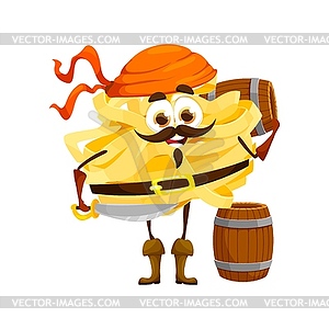 Cartoon fettuccine italian pasta pirate character - color vector clipart