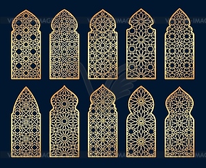 Arabian mosque window, gate and door patterns - vector clipart