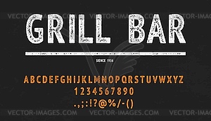 Bbq grill alphabet font, barbecue steak type - vector image