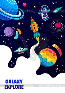 Space poster. Alien, UFO, spaceship and planets - royalty-free vector clipart