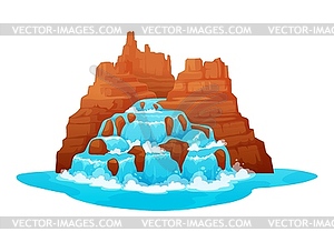 Cartoon wild west waterfall and water cascade - vector image