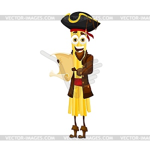 Cartoon bucatini italian pasta pirate character - vector clipart
