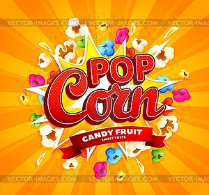 Cartoon movie color pop corn or popcorn explosion - vector clip art