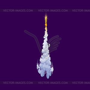 Rocket smoke trail jet fire, cartoon spaceship - vector clip art