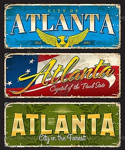 Таблички и наклейки для проезда по городу Атланта, вывески США - клипарт в векторном виде