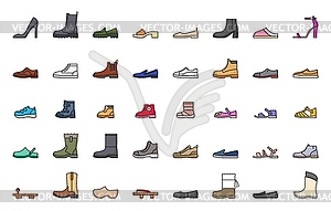 Footwear line icons, shoes, sneaker and boots - vector clipart