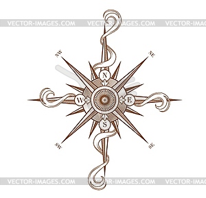 Vintage wind rose compass, Medieval antique ribbon - vector clip art