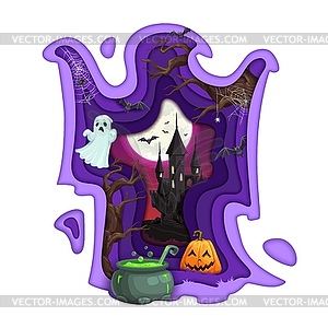 Halloween paper cut double exposition ghost - vector image