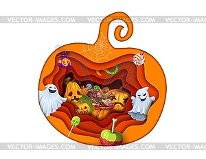 Halloween paper cut pumpkin with double exposition - vector clipart