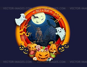 Halloween paper cut banner with holiday sweets - vector clip art