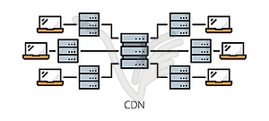 CDN, content delivery network outline icon - vector image