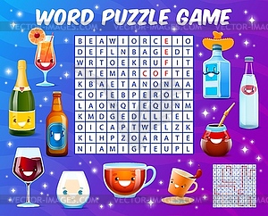 Word search puzzle game cartoon drink and cocktail - royalty-free vector clipart