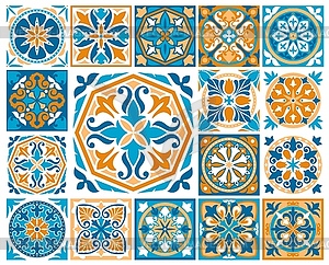 Moroccan and azulejo tile patterns, floral mosaic - vector clipart