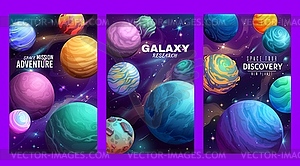 Мультяшная галактика, плакат с космическими планетами, фоны - стоковое векторное изображение