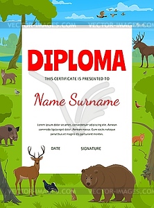 Hunter or conservationist diploma, forest animals - vector clip art