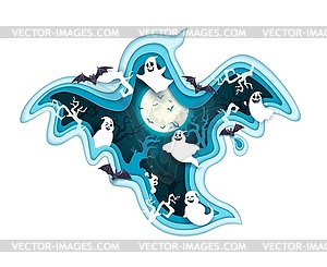 Halloween paper cut ghost with double exposition - royalty-free vector clipart