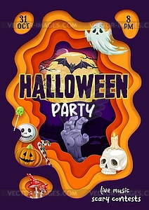 Halloween paper cut flyer, double exposition - vector image
