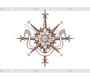 Vintage wind rose antique compass icon - color vector clipart