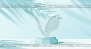 Light blue podium mockup with leaves shadow - vector clip art