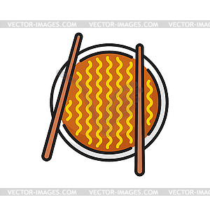 Значок китайской кухни лапша быстрого приготовления в миске - векторное изображение