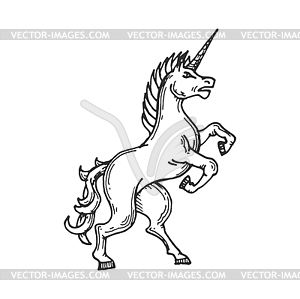 Unicorn medieval heraldic animal sketch, heraldry - vector clipart