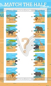 Соберите половину мультяшных животных африканской саванны - изображение векторного клипарта