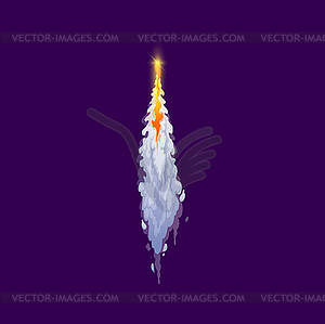 Cartoon rocket, spaceship launch smoke trail - vector clip art