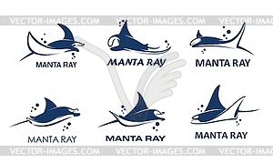 Manta ray animal icons, stingray or sting ray fish - vector clipart / vector image