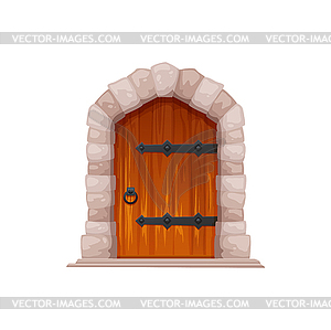 Cartoon medieval castle gate, dungeon wooden door - vector clipart