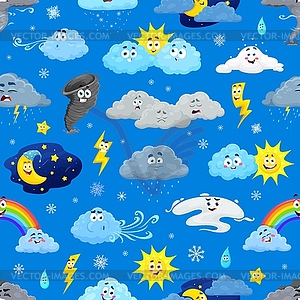 Cartoon weather characters seamless pattern - vector clip art