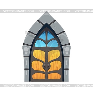 Мультяшные ворота средневекового замка с каменной арочной дверью - иллюстрация в векторном формате