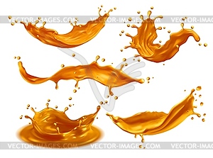 Золотая всплескивающая волна, разлив коронного потока, золотистая жидкость - изображение векторного клипарта