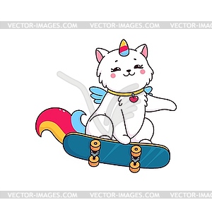 Мультяшный милый персонаж caticorn cat и котенок - векторное изображение