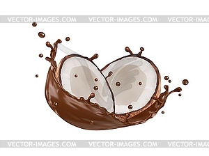 Realistic coconut and chocolate milk swirl splash - vector clipart