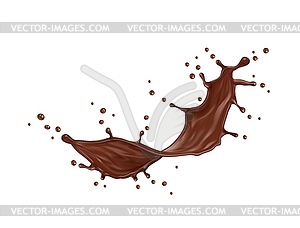 Realistic chocolate wave flow splash and splatters - vector image