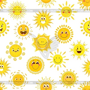 Sun cartoon characters seamless pattern - vector clip art