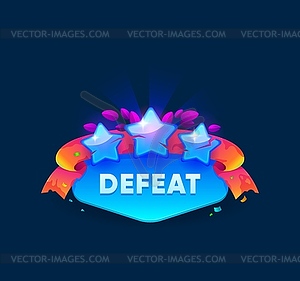 Defeat game badge shield, UI for battle level lose - vector image